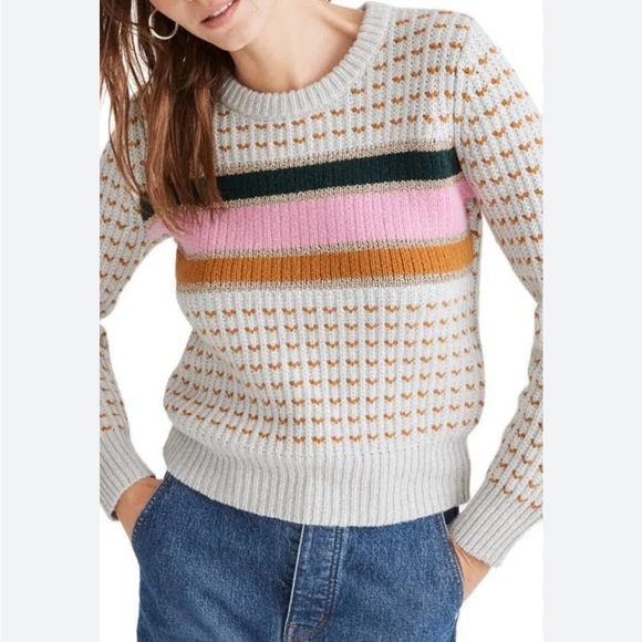 Madewell Sweaters - Madewell Metallic Stripe Sweater in Heather Blizzard Size Small